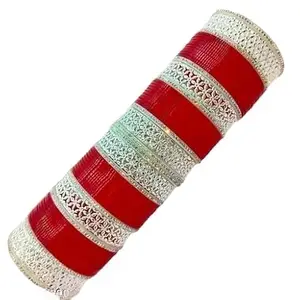 FitOnRist Acrylic (Plastic) Silver Plated Chuda Set and AD Chuda | Chooda Set Silver | Chuda Bangles | Designer Chuda Set For Women and Girls,(Pack Of 1 Full Set), Color:- Red, Size:- 2.4_Inches