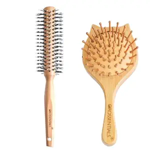 OROSSENTIALS Bamboo Hair Brush with bamboo & nylon bristles Wooden Hair Brush for Women & Men Wooden Hair Brushes for Straight Hair Combo Pack of 2
