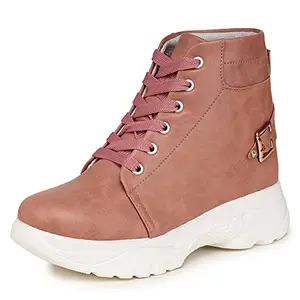 D-SNEAKERZ Boot Shoes High Ankle Heel shoes for Women And Girls Casual Stylish New Model Latest Trendy Sneaker 9023 Pink color