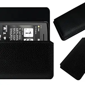 ACM Horizontal Leather Case Compatible with Bq K70 Mobile Cover Carry Pouch Holder Black