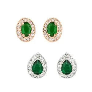 I Jewels Stylish Latest Fashionable Design CZ American Diamond Stud Earrings for Women/Girls (Combo Of 2)