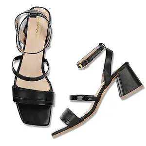 Shoeshion Chunky Heel, Square Open Toe With Metal Buckle Closure Sandals For Women & Girls. (Black, numeric_6)
