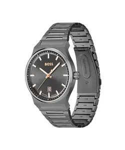 HUGO BOSS Mens Stainless Steel Analog Grey Dial Watch-1514078, Band Color:Gray