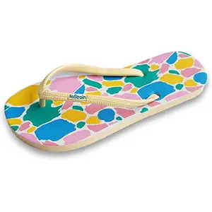 NoStrain Natural Rubber Printed Slippers For Women | Comfortable and Soft Womens Flip Flops (Go Wild Pastel Yellow, 5)