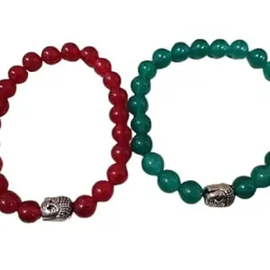 Cuonna Gems Gallery Combo Panna Ratna Bracelet+ Ruby Bracelet Original Certified कॉम्बो रूबी स्टोन ब्रेसलेट और एमराल्ड ब्रेसलेट Durable Stretchable Round Beads Manik Bracelet And Maragatha Bracelet