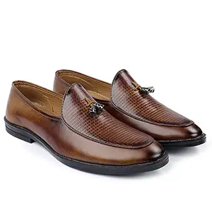 BXXY Men's Stylish Formal Faux Leather Tan Slip-On Shoes