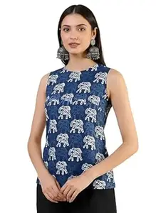 Pinkmint Women’s Printed Sleeveless Top for Women & Girls | Pure Cambric Cotton Fabric | Regular Fit | Soft, Breathable| Ideal for Casual, Daily, Office & Summer Wear (Available in Plus Size)