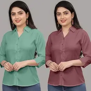 Formal Cotton Blend Shirt for Women with 3/4 Sleeve for Casual Wear Combo of 2