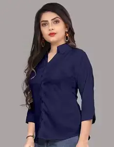 Women Formal Cotton Blend Shirt | Regular Fit Solid Plain 3/4 Sleeve