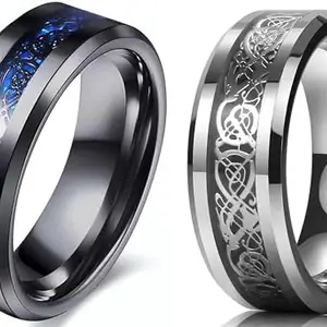 Women Combo Black Silver & Black Blue Dragon Ring (IR657)