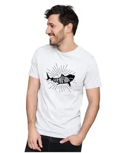 Men's & Women's Regular Fit T-Shirt Just Be Happy - Smile 100% Cotton Unise T-Shirt White|Male5XL(SHARK23-White 5XL Men Round_BW)