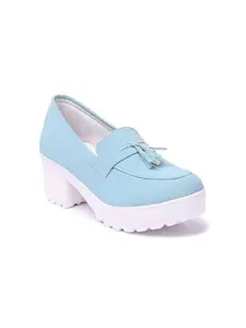 FURIOZZ Casual Block Heel Tassel Detailed Loafers for Women & Girls GNNPPN6-Sky Blue-40 SkyBlue