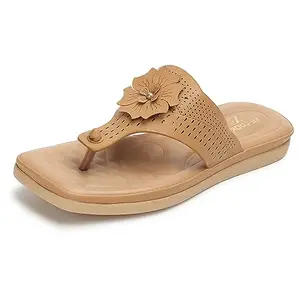 XE Looks Women's Beige Doctor Slippers with Floral Embellishment | Soft Cushioned Footbed | Stylish & Comfortable Doctor Slippers For Girls & Women