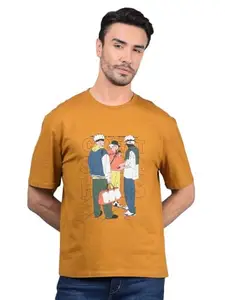 Crimsoune Club Men's Mustard Graphic Print 100% Cotton T-Shirt (M)