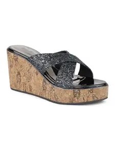 Inc.5 Women Black Embellished Party Wedge Heel