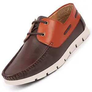 FAUSTO FST FOSMC-2010 BROWN-44 Men's Brown Side Lace Stitched Lace Up Boat Shoes (10 UK)