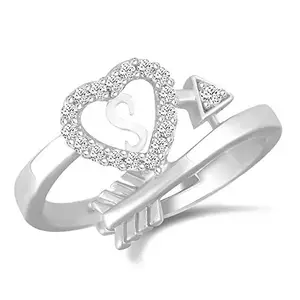 Kanak Jewels Cupid arrow "S" Letter alphabet rings for girls women girlfriend boys Couples Stylish Heart love American diamond adjustable gifts lovers design brass cubic Zirconia Silver Plated Ring