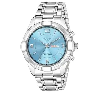 LOUIS DEVIN Stainless Steel Chain Analog Wrist Watch for Men with Day and Date Display (Black/Blue/Green Dial) | LD-GR430-CH
