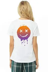 Epiko Slim Fit Round Neck Half Sleeve Smiley Back Printed Tshirt for Women and Girls | Unique Design Womens Graphic Tshirt