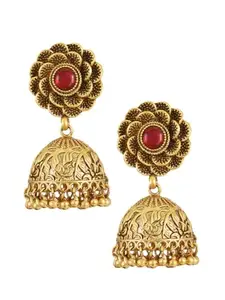 Adwitiya Collection Gold Plated Traditional Floral Design Stone Studded Jhumka|Trendy Stylish Earrings for Womens & Girls