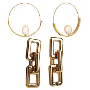 Vedanga Fashion Circle Pearl & Chain Earrings Duo: Set of 2 for Versatile Fashion Statements