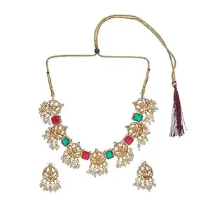 Elegant Green Stone Copper Gold Plated Necklace Set For Women