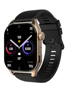 Bonvoy Newly Launched Crystal Gold 50 mm Amoled Display, Luxury Metal, Bluetooth Calling, Rotating Crown Smartwatch,Muti Sports Mode,Health Monitor (Black Strap, Free Size)