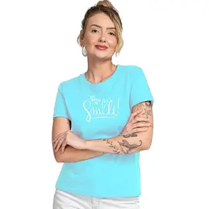 BHENKAR Women's Cotton Hustle Printed Regular T-Shirt (SkyBlue XL)