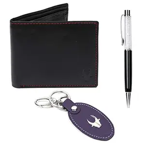 WildHorn Men Black Genuine Leather Wallet Gift Set Combo