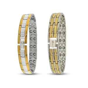 Bracotive® Gold Plated Double Tone Steel Bracelet Chain Linked FoldoverWrist stylish Bracelet For Men & Women (GOLD) (gold)