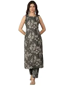Pinkmint Women’s Pure Cambric Cotton Kurta Set | Sleeveless Printed Kurta with Pant | Summer Wear Co-Ord Set | Plus Casual