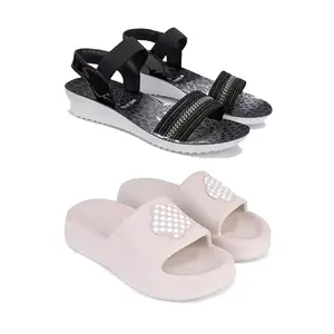 WINGSCRAFT-Premium Comfortable Regular Wear women Slider with Stylish Flats Fashion Sandal for women's & Girls-COMBO(2)-1931-O14-5