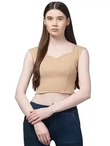 FASHION DEALS Women's Cotton Blend V Neck Solid Top | Sleeveless Women's Tank Tops | Western Stylish Crop Top for Women (XL, Skin)