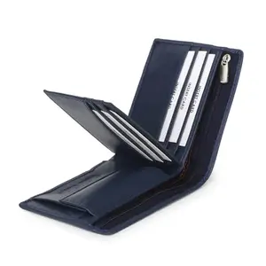 Dezire Crafts Napa PU Leather Wallet for Men | 6 Card Slots, 2 Currency Compartments (1 with Zip Closure), 1 ID Window, 1 Coin Pocket & 2 Hidden Pockets | Stylish & Durable Bi-Fold Wallet (Blue)