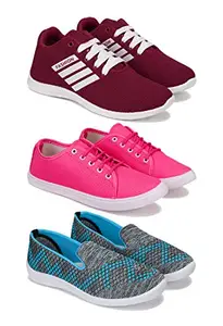 Bersache Sports (Walking & Gym Shoes) Running, Loafers, Sneakers Shoes for Women Combo(MR)-1703-1669-1544 Multicolor (Pack of 3)