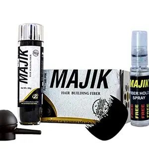 Majik Hair Fibers for Men and Women for Thinning Hair and Bald Spots (With Applicator, Optimizer Comb, Fiber Hold Spray, 36 Gram, Medium Brown