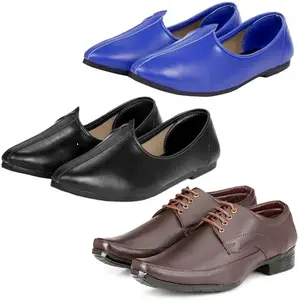 Vitoria Lace up Shoes for Men | Shoes for Men with PU Sole | Comfortable & Lightweight |Durable & Trendy Design | Color : Black-Blue-Brown | Size : 9, XTN_1005BdrBrwn_JuttiBlkBlu_9