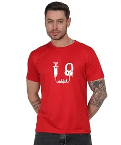 Music Addict Graphic T-Shirt, Cotton, Round Neck, Short Sleeve Red