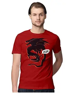ALLEN BLACK Men's Regular Fit T-Shirt Hello - Mythical Dragon 100% Cotton T-Shirt Red_HELLODRMEN-Red 2XL Men Round_