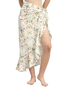 Beau Design Women's Stylish Wrap Skirt Sarong Polyster Trendy Digital Printed Sarongs For Beachwear And Beach Party (Yellow/Peach)
