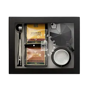 NION Nion Coffee Starter Kit | Set of 2 x 100g Coffee Grounds (Madras Filter & Canteen Filter Coffee) + Moka Pot Coffee Maker (150ml) + Scoop Clip | DIY Gift Box