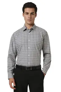 Van Heusen Men's Checkered Regular Fit Shirt (VHSFLCUFN94288_Grey