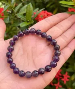 ManakGems Amethyst Crystal Bracelet Top A1 Quality Amethyst Stone Bracelet Original Certified Purple Bead Bracelet Rare Jamuniya Stone Bracelet Amethyst Bracelet For Astrology जमुनिया ब्रेसलेट