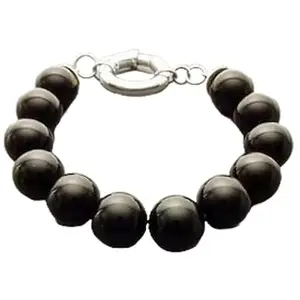 RRJEWELZ Black Onyx Bracelet for Men & Women – 14mm Round Smooth Black Beads – 7 inch with Silver Plated Clasp – Healing, Fashion, Gift, Spiritual, Yoga|LCBR_RR_01053