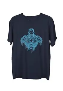 Wear Your Opinion Graphic Printed T-Shirt (Design: Circuit Bust Iron Man,Navy,X-Large)