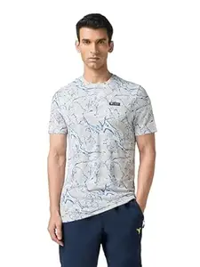 TECHNOSPORT Men's Abstract Print Slim Fit Round Neck with Technocool+ Sports T-Shirt for Running, Sports, Gym & Regular Use