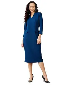 Salt attire Currant Blue Notched Collar Dress-XXL