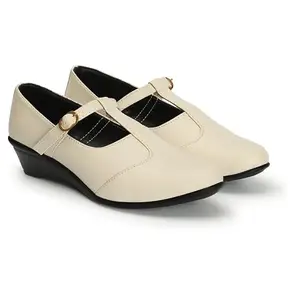 FURIOZZ Women Stylish Formal Flat Heel Slip On Bellies T38-Cream-41