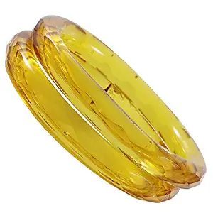 ZULKA Get your traditions Glass with Diamond Pattern Glossy Finished Kada Set for Women and Girls,(Yellow_2.6 Inches), Pack of 2 Kada Set