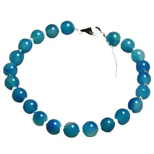 RRJEWELZ Blue Agate Bracelet for Men & Women – 8mm Round Smooth Blue Beads – 7 inch with Silver Plated Clasp – Healing, Fashion, Gift, Spiritual, Yoga|LCBR_RR_01362